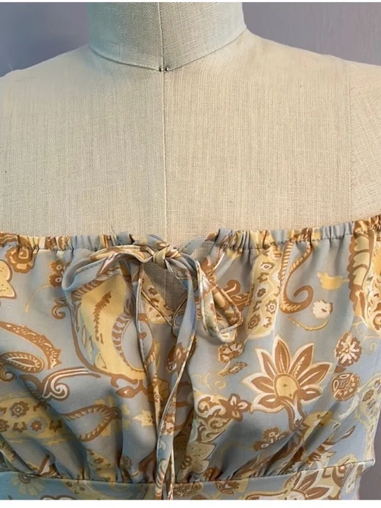 NWOT Dizzy Lizzy Light Blue and Yellow Tie-Front Puff-Sleeve Dress Never Worn - Picture 4 of 12